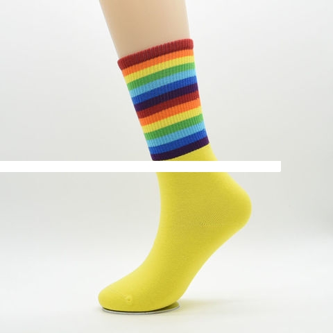 Wholesale Funny rainbow women girl fashion crew cotton design socks