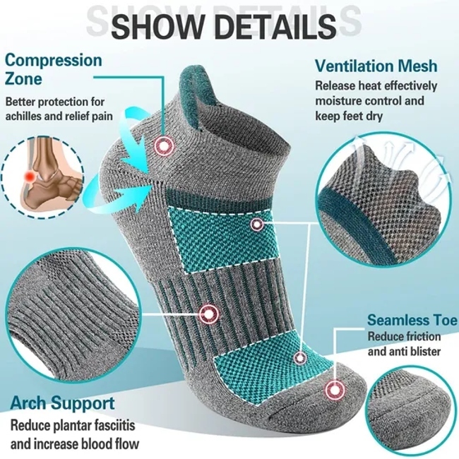 Custom Merino Wool Ankle Running Hiking Compression Breathable Thick Cushion No Show Men Socks