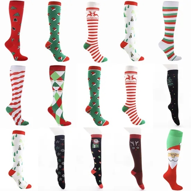 Christmas Compression Stockings Men′s and Women′s Casual Nylon High Elastic Socks