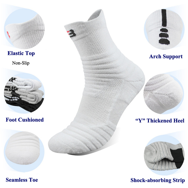 Bulk Purchase Men Sports Socks Shock-absorbing Cushion Terry Towel Basketball Cycling Running Hiking Tennis Socks for Women 