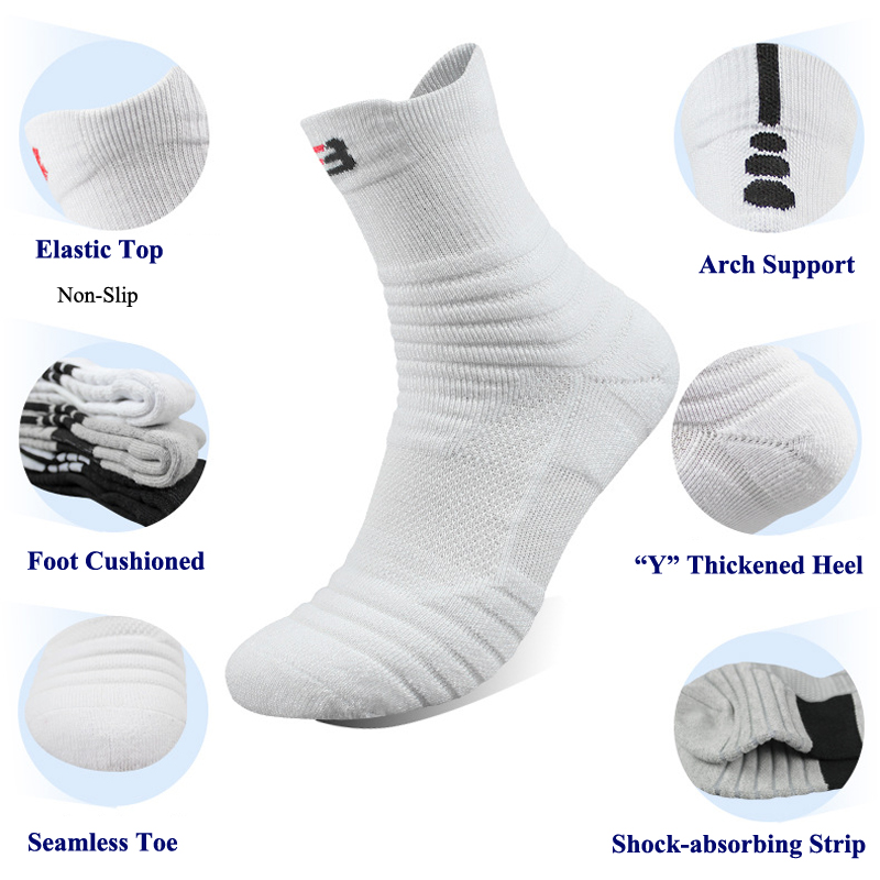 Bulk Purchase Men Sports Socks Shock-absorbing Cushion Terry Towel Basketball Cycling Running Hiking Tennis Socks for Women 