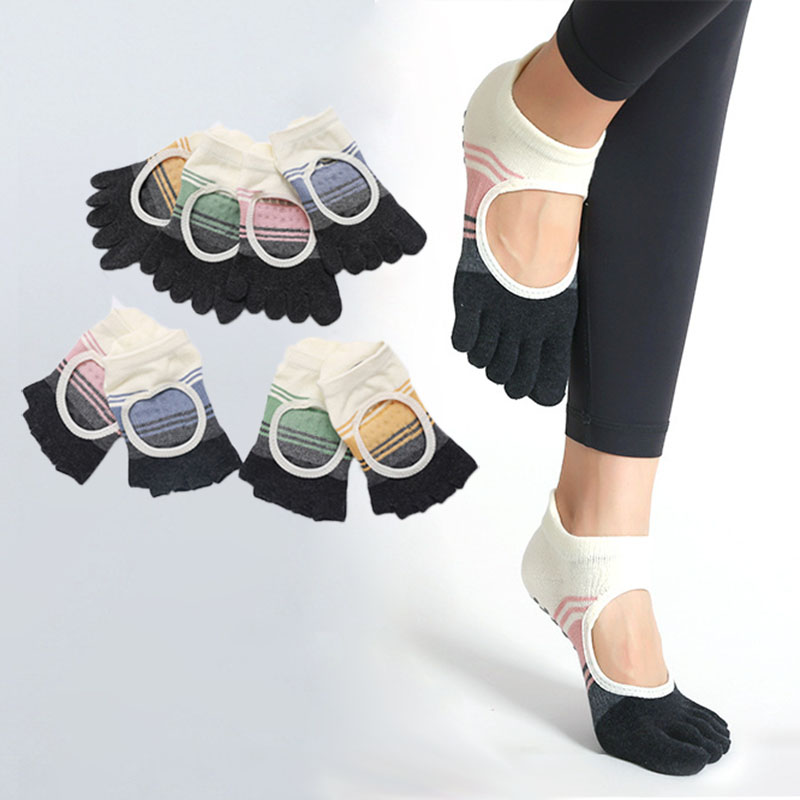 dropshipping Five Toed Yoga Socks Women Dot Silicone Non Slip Patchwork Low-Ankle Toeless Open Toe Pilates 
