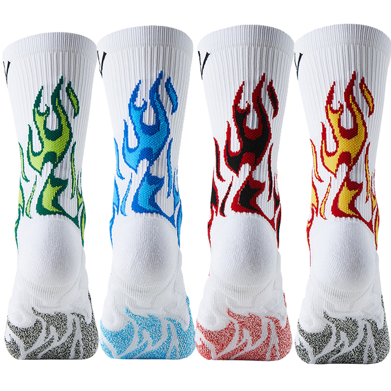 Factory Direct Fire Pattern Running Socks with Arch Support Breathable Cushioned Compression Socks for Men Women Crew Length 