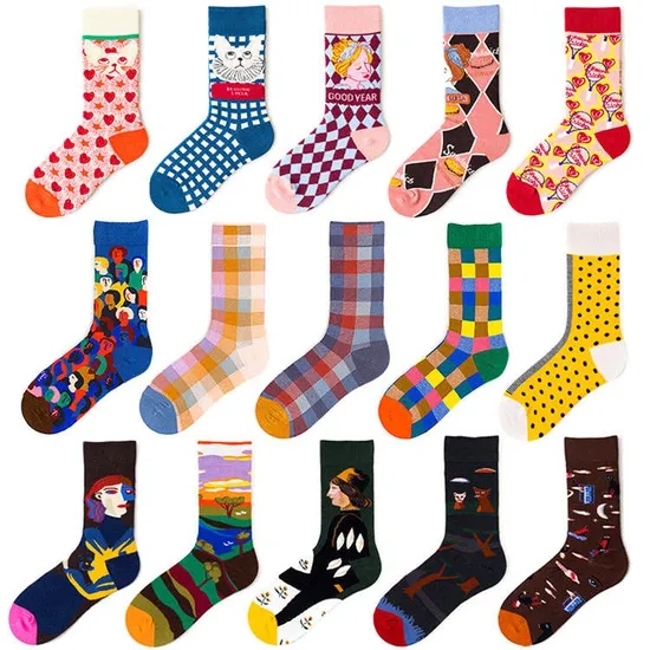 OEM Design Your Own Fancy Novelty Embroidery Sock Men Pattern Logo Chaussettes Customize Cotton Unisex Crew Logo Socks
