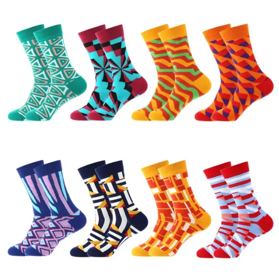 Wholesale Custom Geometry Funky Colored Fashion Novelty Cotton Happy Men Designer Socks