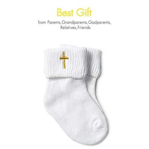 Xainghui Custom Logo Design Christening with Cross Embroidery Socks