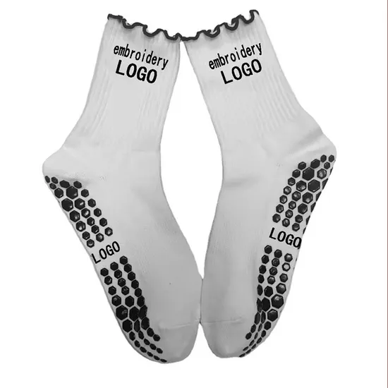 Custom Design Women Non-Slip Embroidery Wholesale Cotton Ruffle Sport Grip Anti Slip Yoga Pilates Socks