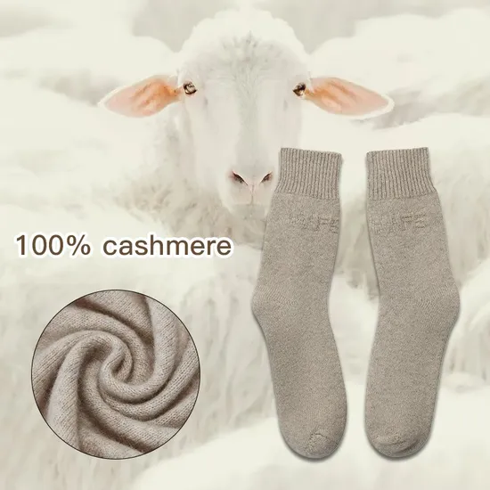 Manufacturer Wholesale Custom Indoor Casual Cuffed Cashmere Socks Women Winter Bed Warm Rib Knit 100% Pure Cashmere Socks