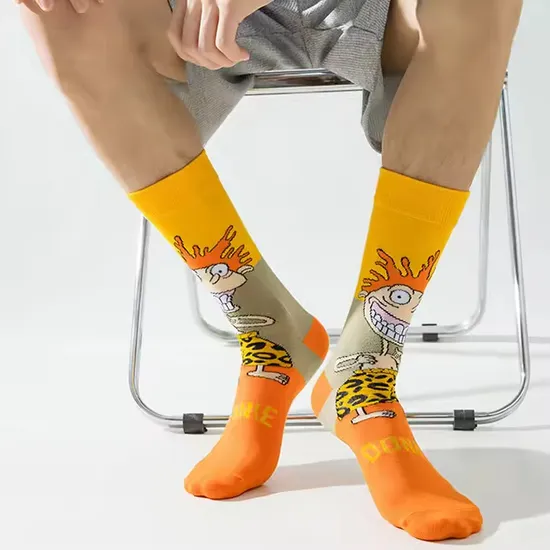 in-Stock and Custom Unisex Colored Cotton Socks Trendy Jacquard Cartoon Socks