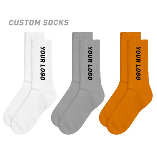 White Black 100% Cotton High Quality Fashion Custom Logo Men Crew Socks