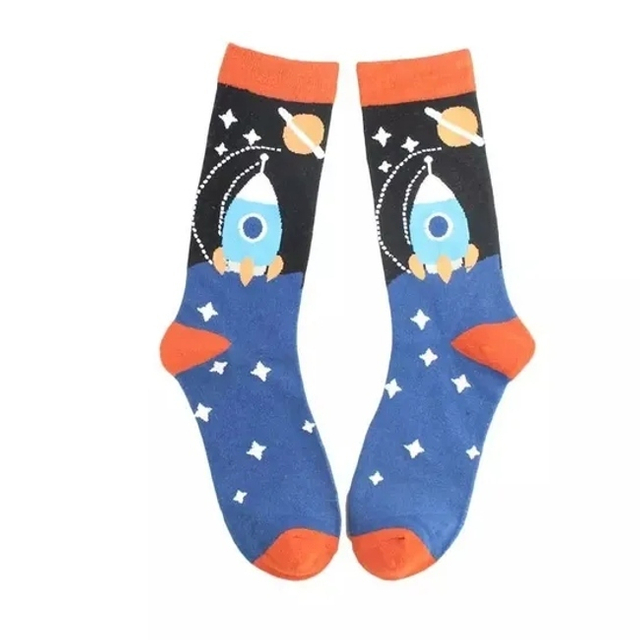 Planet Universe Space Pattern Soft Socks Alien Crew Fashion Funny Socks for Men