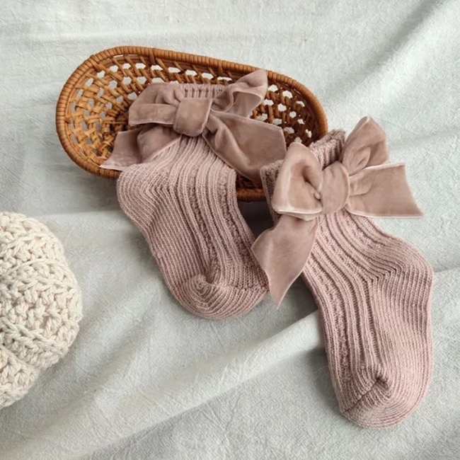 Cozy Custom Logo Big Bow Wool Baby Socks for Fall