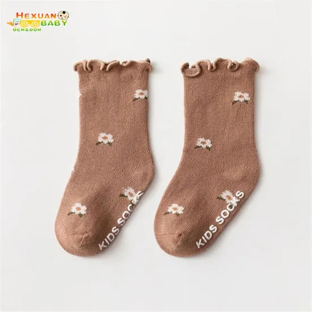 Cute Knitted Socks for Baby Girls Summer Casual Infant Socks with Antislip Rubber Soles High Crew Breathable Cotton for Toddlers