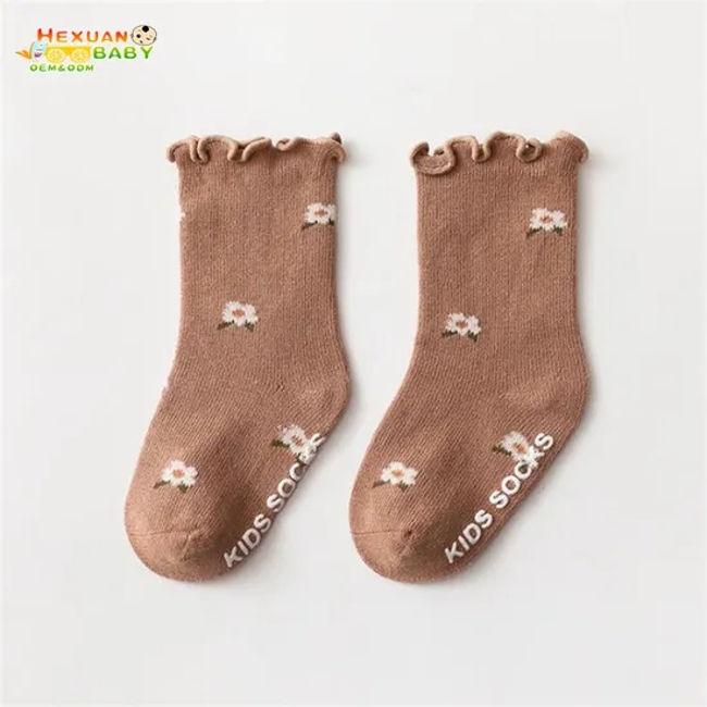 Cute Knitted Socks for Baby Girls Summer Casual Infant Socks with Antislip Rubber Soles High Crew Breathable Cotton for Toddlers