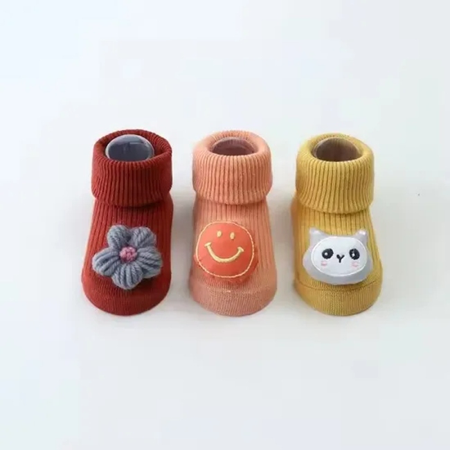 Custom Cartoon Non Slip Doll Dispensing Baby Infant Socks Bobble Thermal Socks