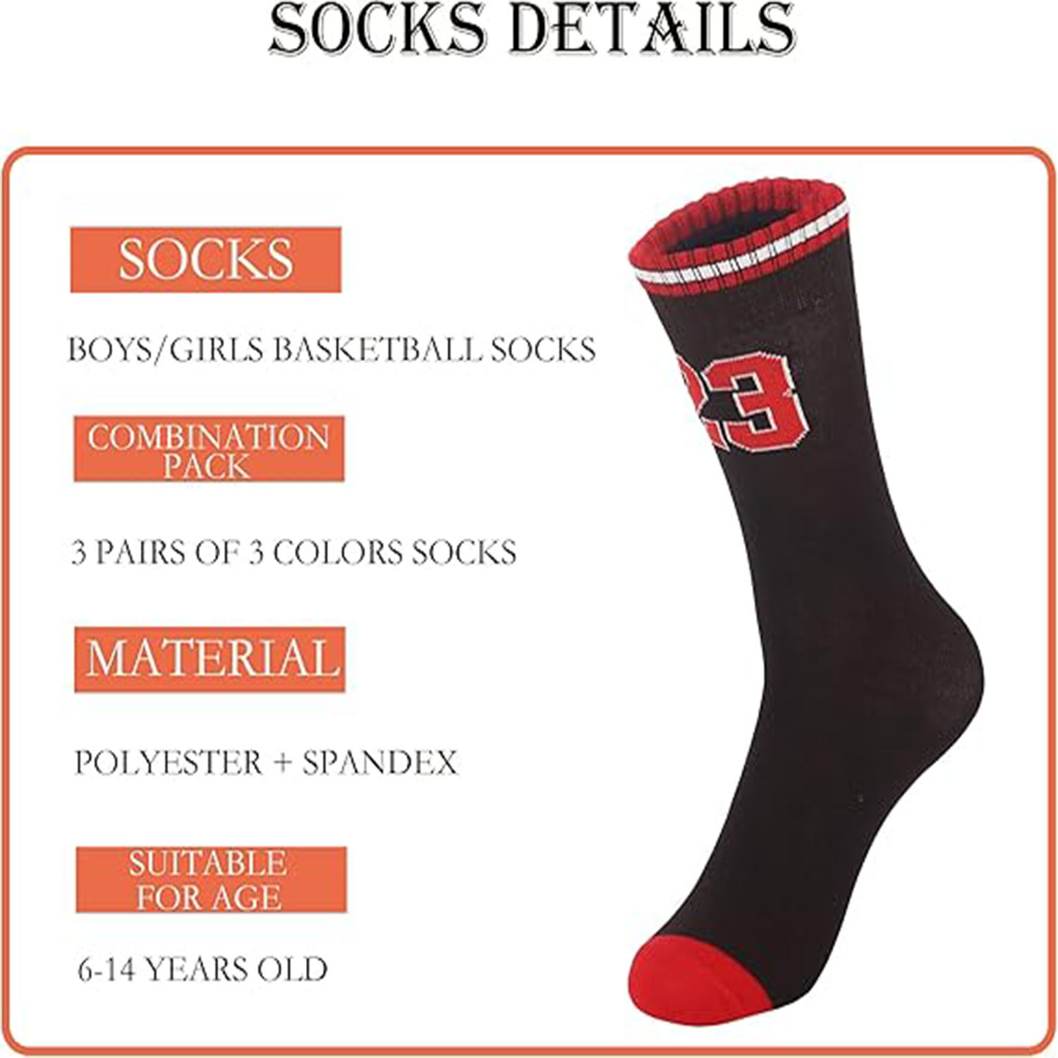  Youth boys basketball socks sports running socks basketball team sports star socks suitable for youth boys and Summer thin 