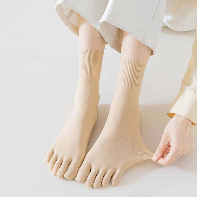 Affordable Option women Socks Velvet Five Fingers Socks Summer Thin Cotton Solid Color Breathable Absorbent Toe Socks Spring 
