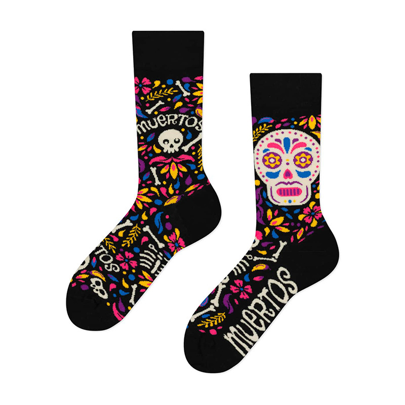 Private Label Pack Halloween Skeleton Sugar Skull Irregular AB Crew Socks Day of the Dead Retro Cotton Unisex Socks women 