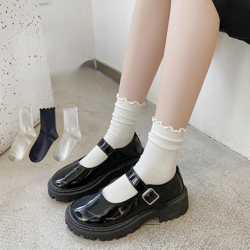 quality assurance Lot Socks for women Ruffle Cotton Middle Tube Ankle Short Breathable Black White set Spring 