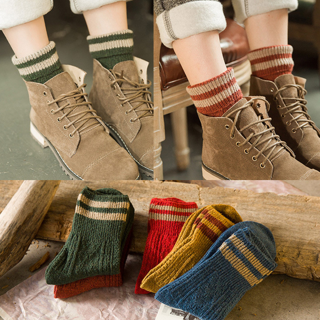artisan crafted New Ladies Thickened Warm Rabbit Socks Autumn and Winter Style Stripe Warm Socks for women 