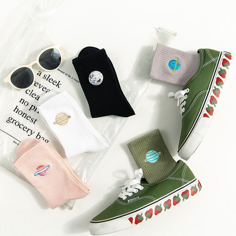 individual purchase Harajuku Short Socks for women Girls Ladies Cartoon Planet White Black Gray Green Pink Leisure Gift 