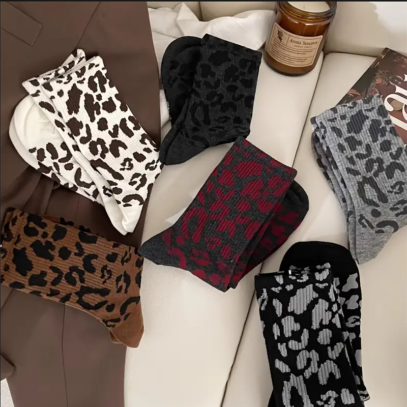 high-grade women s Socks Leopard Print Socks Four Seasons Mid tubeSocks New High Waist PileSocks Fashion Middle Socks women s 