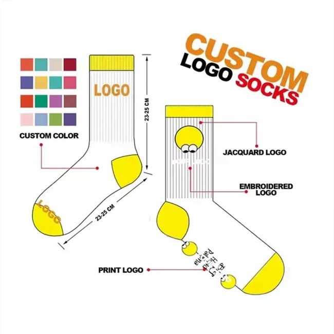 Wholesale Custom Knit Embroidered Basketball Crew Socks Custom Logo Sports Athletic Cycling Terry Socks with Logo