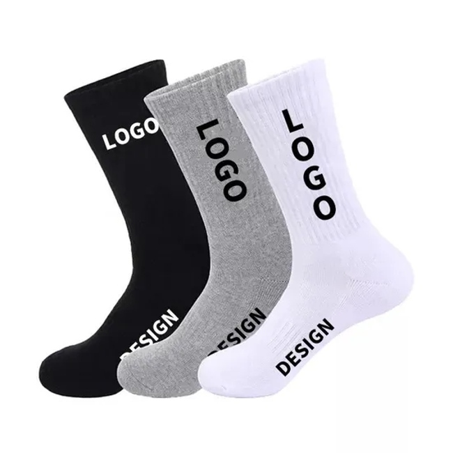 High Quality Custom Logo Outdoor Sport White Cotton Socks Men Black Letter Running Custom Basketball Socks
