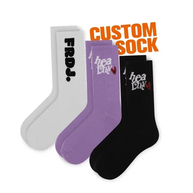 Free Design Fashion Custom Letter Logo Adult Sports Sock Unisex Casual Socks Cotton Crew Socks for Men