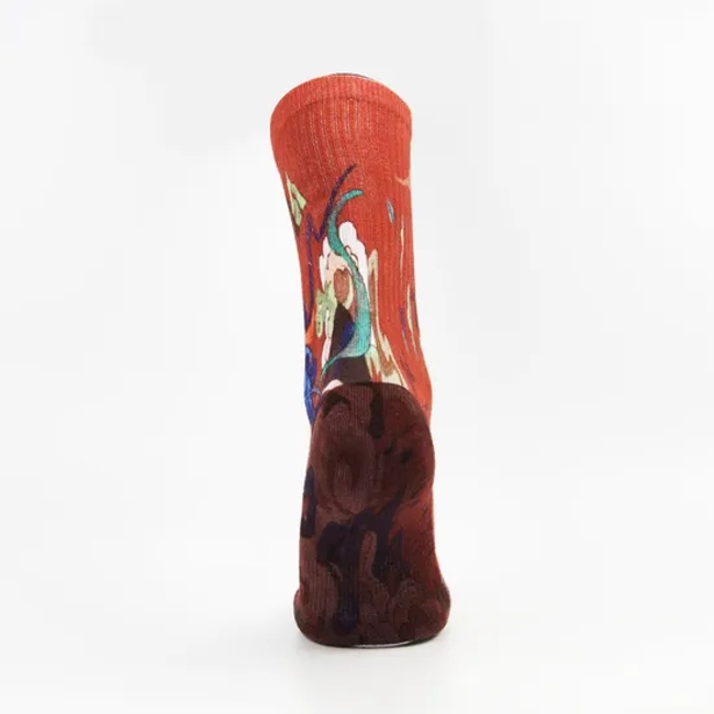 Wholesale Crew Cotton Men Women Customized Red Paint Printed Socks