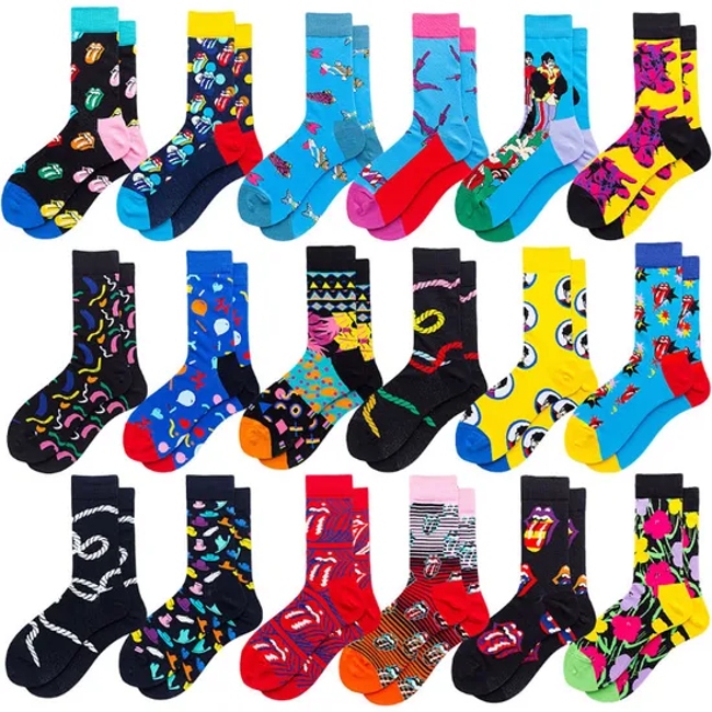 Custom OEM Unique Happy Colorful Dress Crew Man Socks Funky Pattern Cotton Socks Men