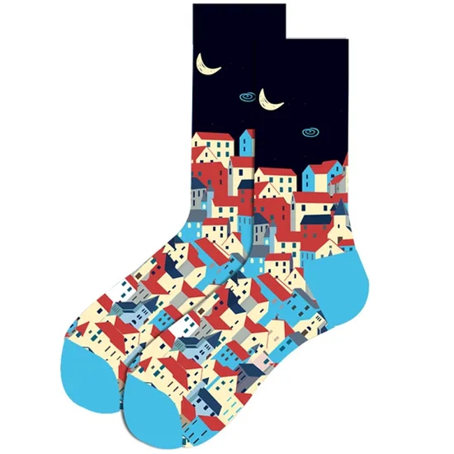 Wholesale Custom Funny Crazied Colorful Funkied Cool Mens Fashion Dress Cotton Socks Crew Happiness Socks for Men