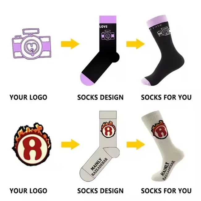 Cotton Design Own Fashion Embroidery Jacquard Men Brand Packaging Crew Sports Logo Custom Socks