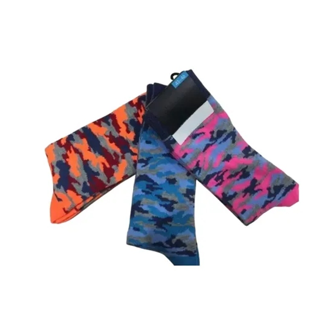 Antibacterial Soft Breathable High Elastic Cotton Colorful Block Camo Stripe Men Ankle Crew Socks