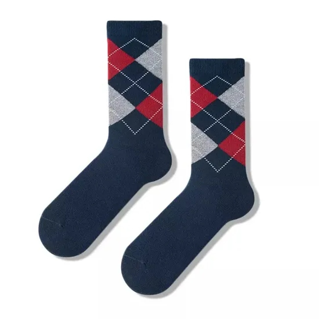Classic Argyle Patterned Socks Formal Business Dress Crew Socks for Men
