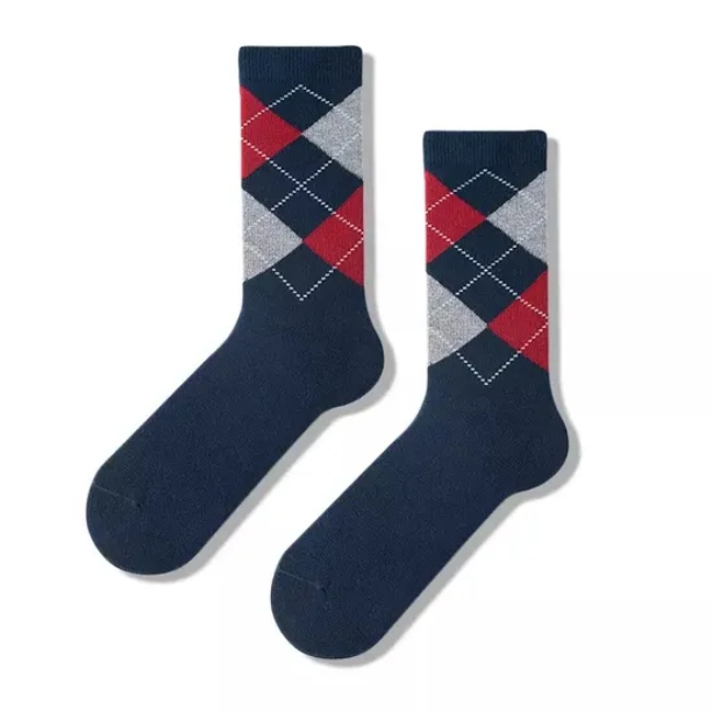 Classic Argyle Patterned Socks Formal Business Dress Crew Socks for Men