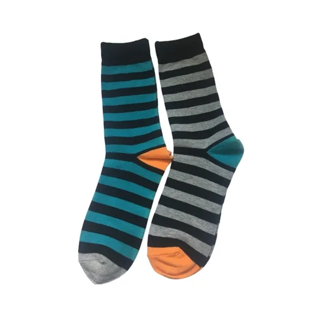 Antibacterial Soft Breathable High Elastic Cotton Colorful Stripe Men Ankle Crew Socks
