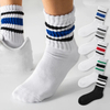 Solid Color Retro Medium Length Cotton Sports Striped Crew Socks for Men and Women