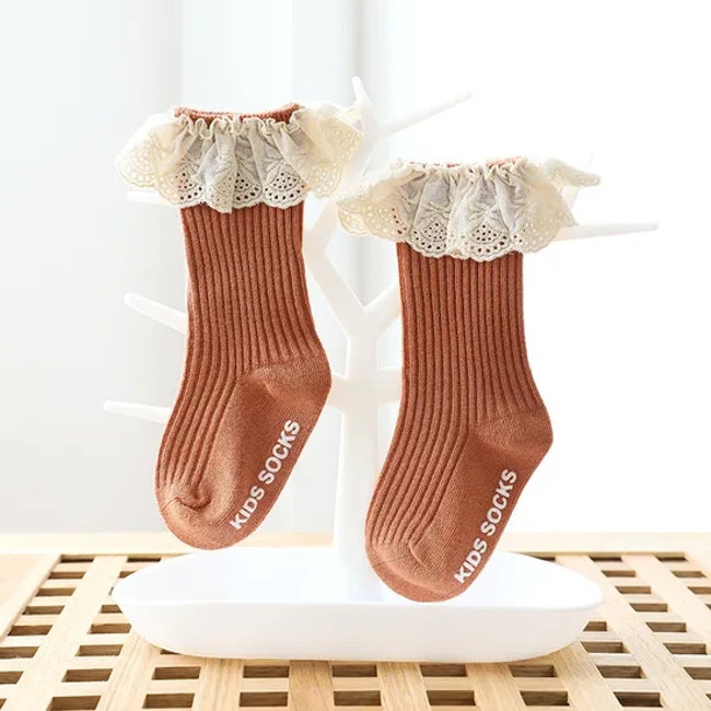 Lace Cotton Cute Baby Socks Middle Point Glue Anti Slip Baby Floor Socks Girl Children Thickened Soft Comfortable Slipper Shoes Kids Socks