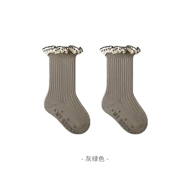 Girls MID Calf Socks Autumn New Children Lace Princess Socks Vintage Mori System Girls Baby Calf Socks Spring and Autumn