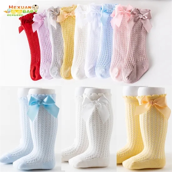 Kids Boutique High Quality Mesh Breathable Bow Knee Length Toddler Baby Socks