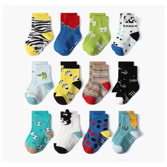 Organic Cotton Cartoon Animal New Born Anti Slip Baby Kids Socks