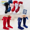 Sweet Solid Color Bow Cotton Long Knee High Baby Kids Stocking Socks