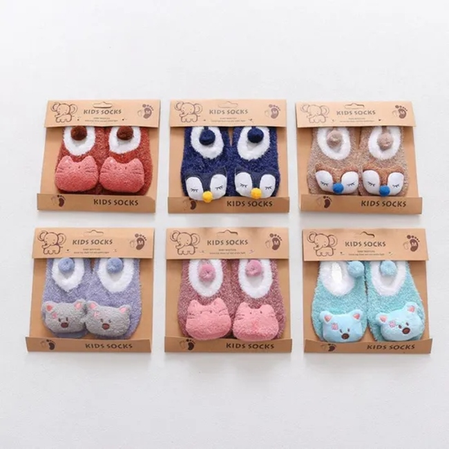 Unisex Cute Animal Pattern Winter Baby Socks Soft Thick Organic Cotton Infant Toddler Grow Warm Ankle Socks