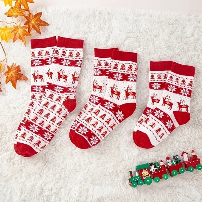 Christmas Socks for Dad Mom Daughter Son Matching Clothes Outfits Christmas Adult Baby Kids Elk Cartoon Pattern Jacquard Socks