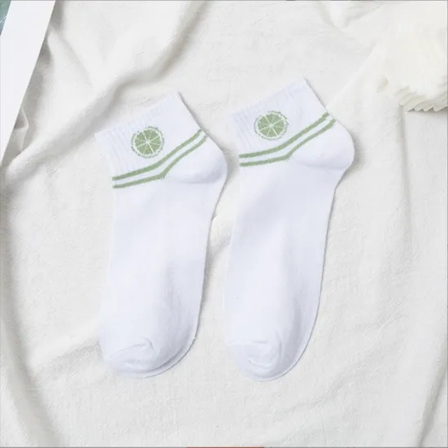 Fresh Green Lemon Athletic Low-Cut Crew Socks for Women