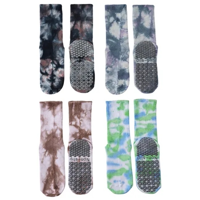Custom Logo New Gradual Tie Dye Fashion MID Tube Yoga Socks Anti-Slip Women Sports Socks Fitness Pilates Crew Grip Socks
