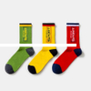 ODM Fashion Socks Yellow Green Orange Colour Letter Jacquard Cotton Socks Custom Your Design Sport Socks