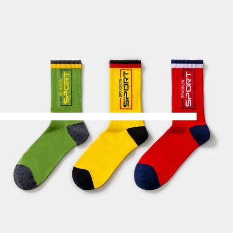 ODM Fashion Socks Yellow Green Orange Colour Letter Jacquard Cotton Socks Custom Your Design Sport Socks