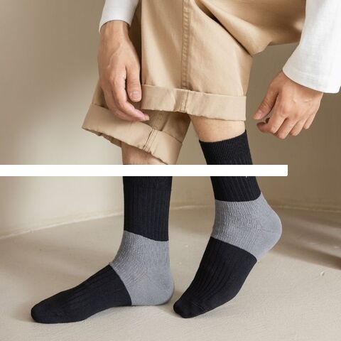 Men s mid length socks with antibacterial and odor resistant black casual breathable cotton socks